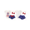 thumbnail image 2 of Raccmtaty 4th of July Baby Girls Outfits Letter Print Short Sleeve Rompers Bowknot Ruffles Stars Print Shorts Headband 3Pcs Clothes Set, 2 of 9
