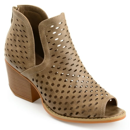 - Brinley Co. Womens Faux Leather Side-slit Open-toe Perforated Booties