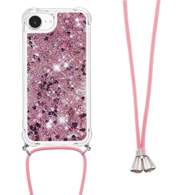 Funda FOXDOCK para iPhone 16e con Cuerda Ajustable, Brillo Líquido, Protección Antigolpes y Lente – Ideal para Regalo