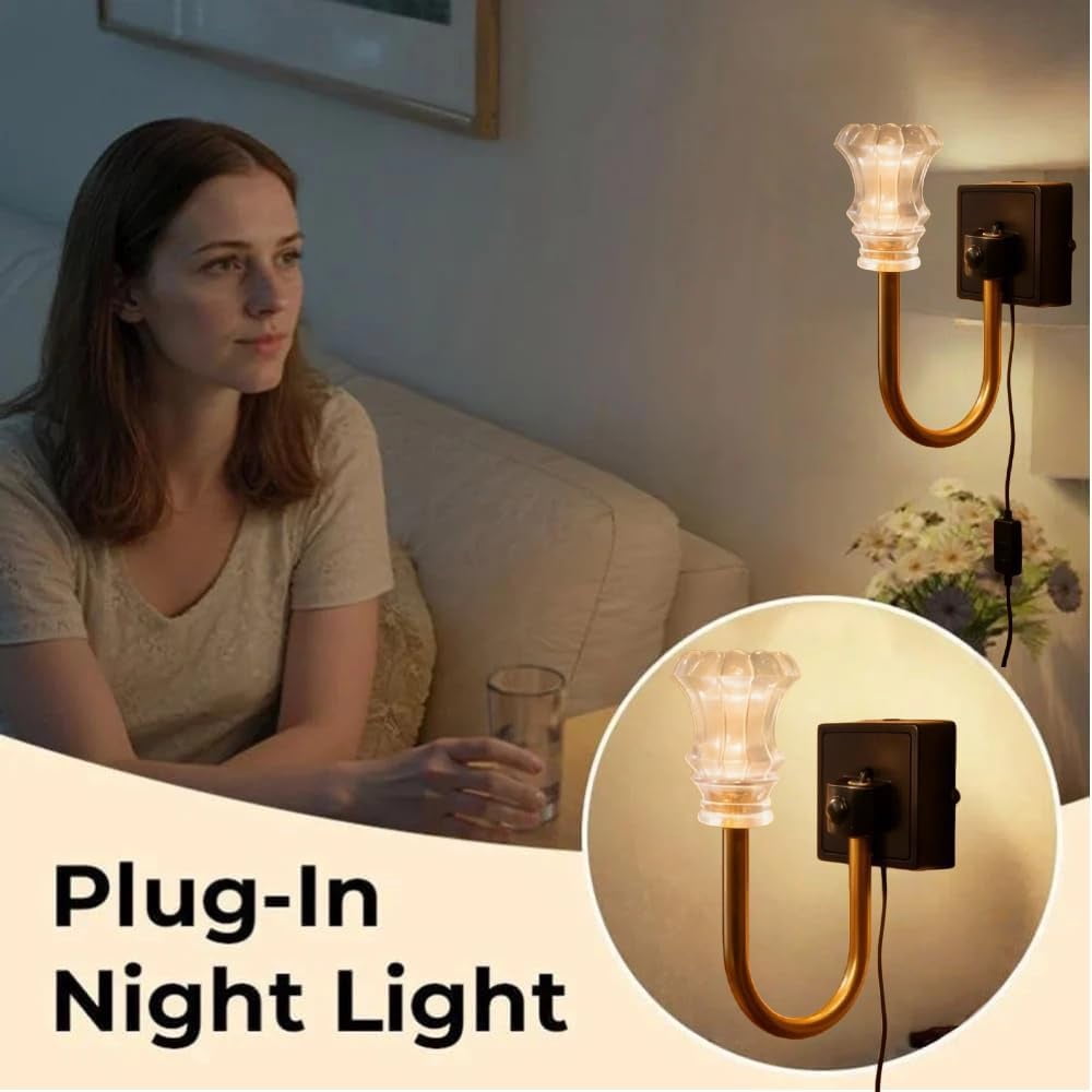 Flower Candle LED Vintage Plug in Night Light, Flower Candle LED Night Light Plug Into Wall, Retro Soft Warm Plug-in Walls Nightlight, for Bedroom, Bathroom, Living Room