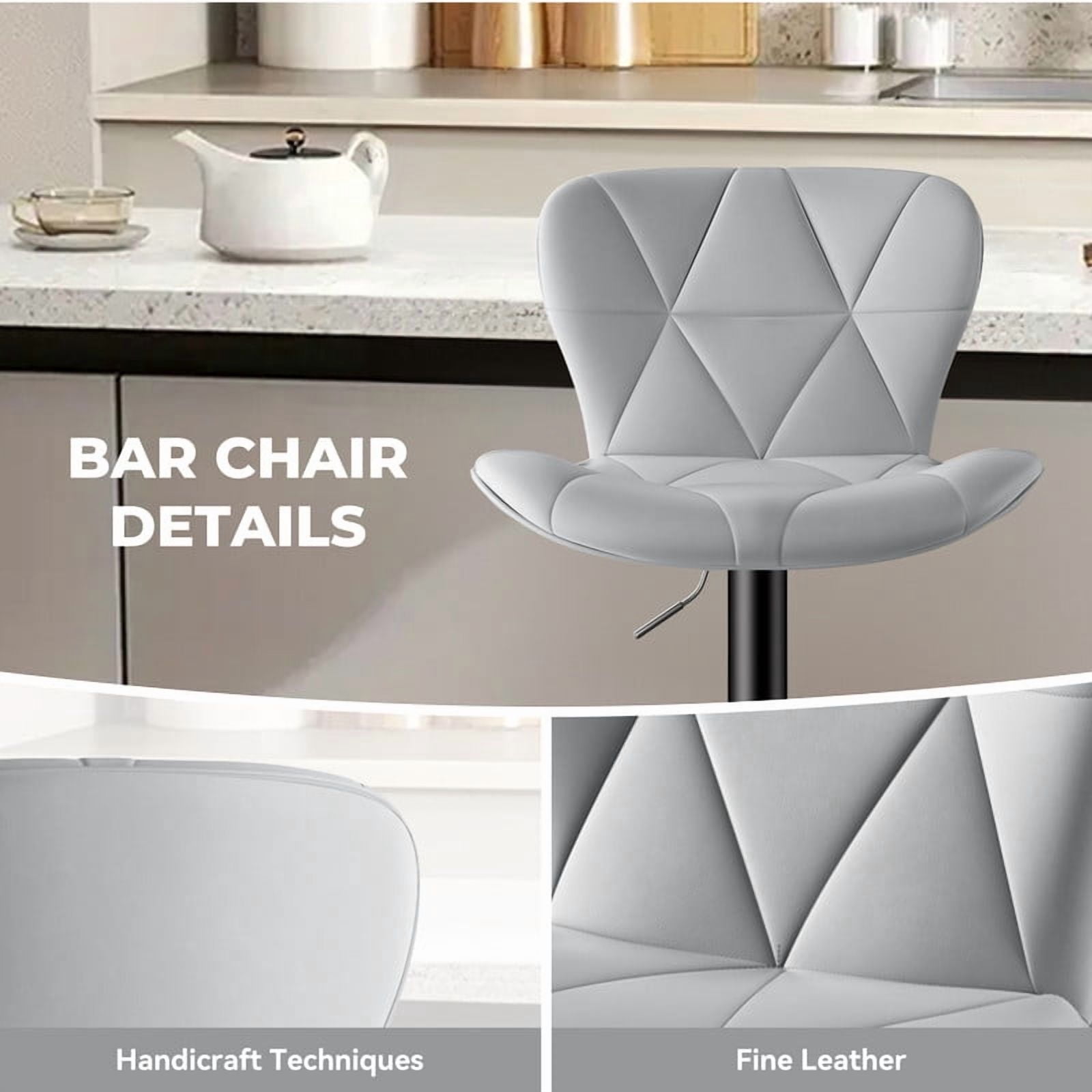 Daluvenix Modern Bar Stools Set of 3, Adjustable Swivel Counter Height Bar Chairs with Back, Faux Leather Upholstered for Kitchen Island, Light Grey