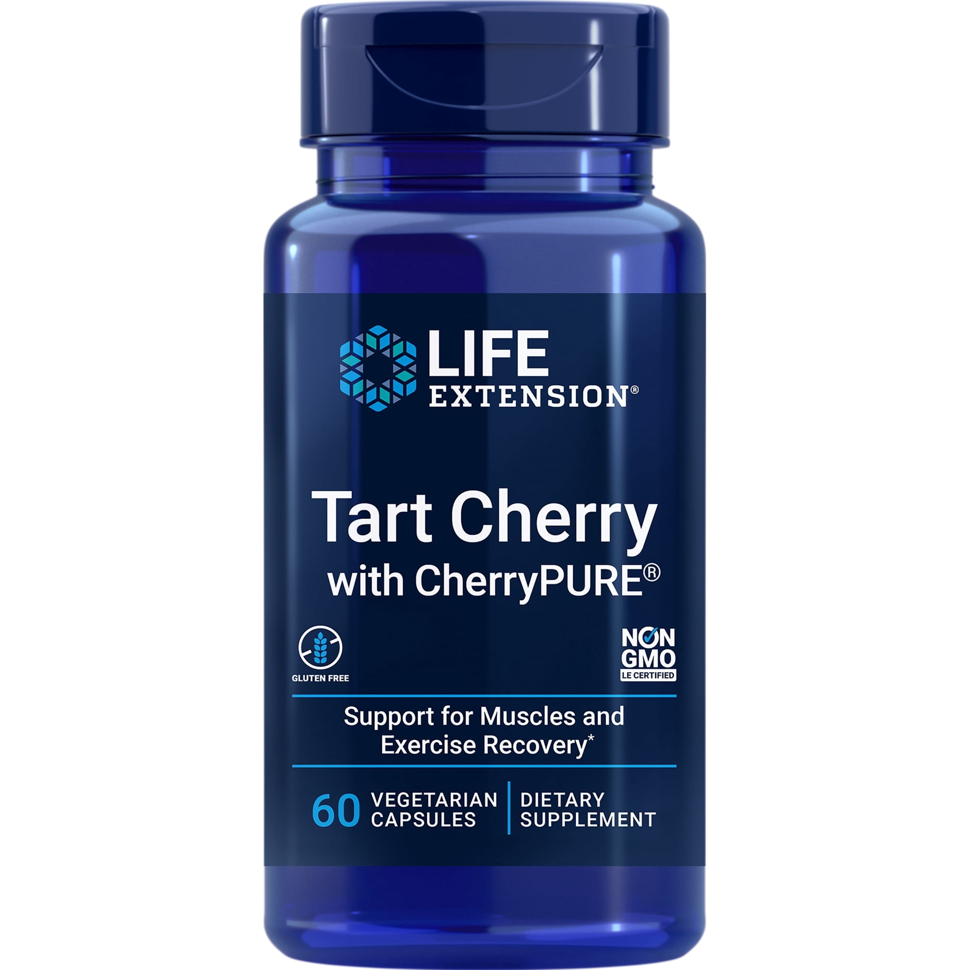 Life Extension Tart Cherry with CherryPURE®, anthocyanins, oxidative stress, muscle recovery, exercise support, muscle comfort, vegetarian, gluten-free, non-GMO, 60 capsules