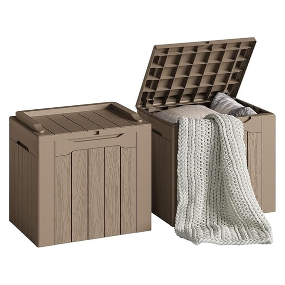 REKHH 30 Gallon Resin Deck Box 2 Pack Outdoor Indoor Waterproof Storage Box for Patio Furniture Pool Accessories Storage for Cushion Garden Tools (Light Brown, 2 Pack)