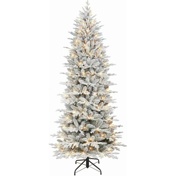 7.5 ft Pre-lit Flocked Slim Northern Fir PE/PVC Tree, 2365 Tips, 400 UL Clear Incandescent Lights