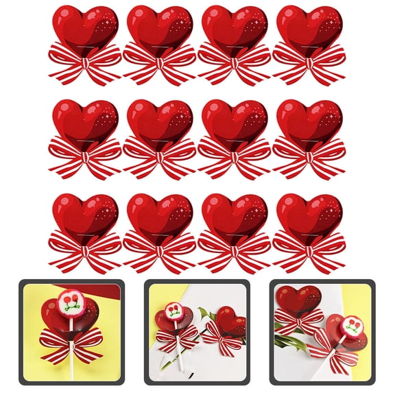 PTOOTP 100Pcs Adorable Red Heart Lollipop Paper Cards Candy Holder for Engagement and Wedding Parties