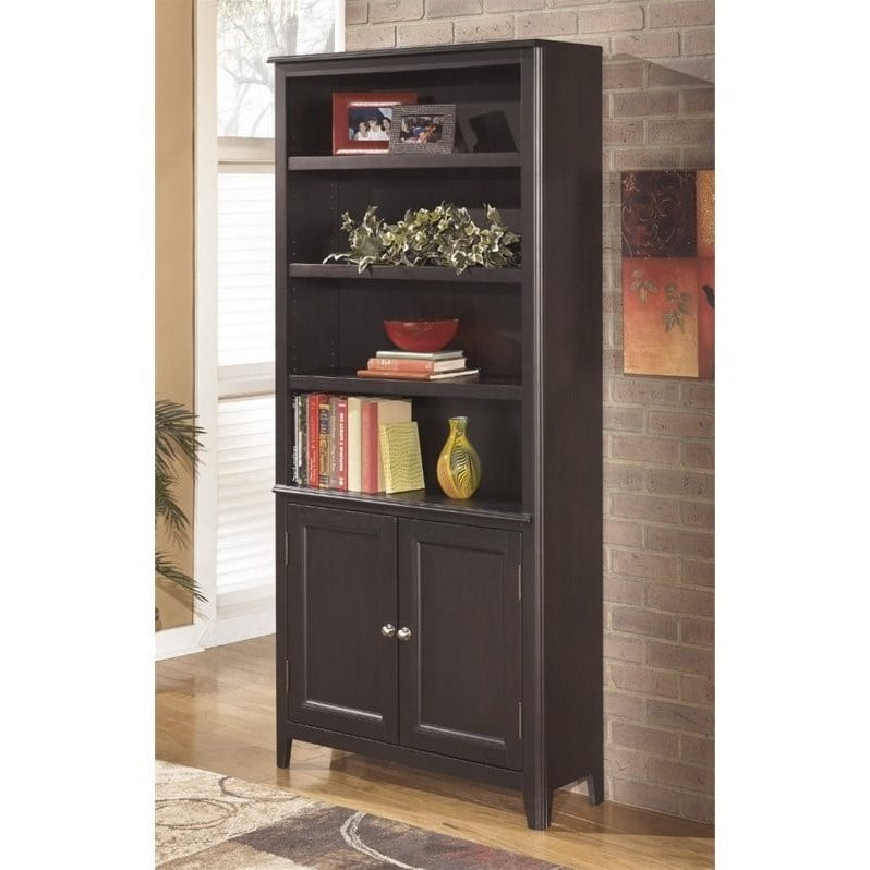 Ashley Carlyle Large Bookcase with Doors in Almost Black
