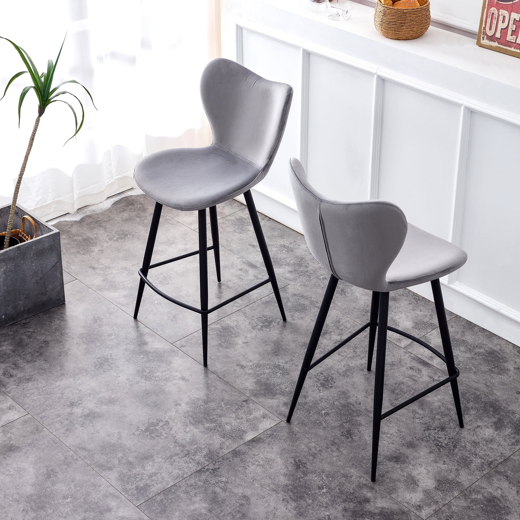 Resenkos Upholstered Velvet Bar Height Barstool Set of 2 with Back and Metal Legs, Modern Counter Height Dining Chair Grey Resenkos Upholstered Velvet Bar Height Barstool Set of 2 with Back and Metal Legs, Modern Counter Height Dining Chair Grey