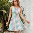thumbnail image 7 of Rainbow Plaid Dress Summer Street Style Dresses Female Sleeveless Printed Sundress, 7 of 7