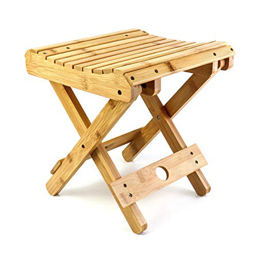 QLINDGK Natural Bamboo Folding Stool Small Foldable Step Stool Home Portable Folding Shower Seat for Shaving/ Shower/ Foot Rest/Outside Fishing Chair 