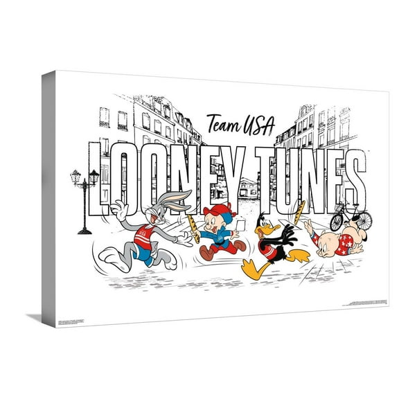 Looney Tunes x Team USA - Illustrated Race Canvas Wall Poster, 14.725" x 22.375"
