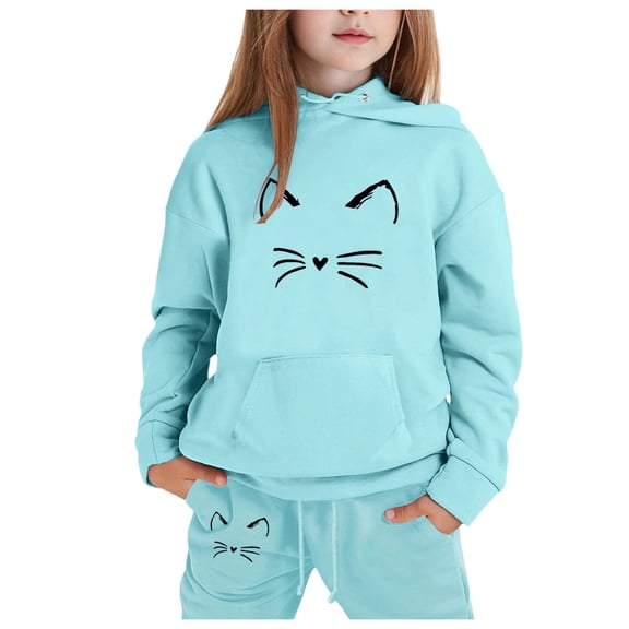 Hessimy Toddler Boys Girls Spring Summer Cartoon Print 2Pcs Long Sleeve Sweatshirt Tops Pants Warm Sweatsuit, Warm Sweat Comfort(Sky Blue,12-13 Years)