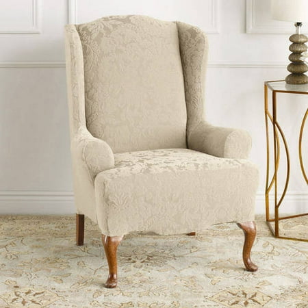 Sure Fit Stretch Jacquard Damask Wing Chair Slipcover