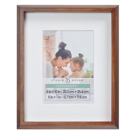 Studio Decor Narrow Picture Frame - Classic Woodgrain with Mat & Easel - Brown - 8" x 10" / 5" x 7" Mat - 1-Pack