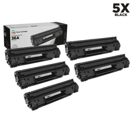 LD Products Compatible Replacement Laser Toner Cartridges  Black (5-Pack) This bulk set includes 5 Black 36A/CB436A laser toner cartridges. The LD Products Compatible CB436A (36A) Black laser toner cartridge is professionally manufactured by LD Products. This newly built cartridge from LD Products may contain new and used parts. This combo set works with the following LaserJet printers: M1522N MFP  M1522NF MFP  P1505  and P1505N.
