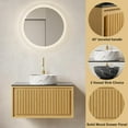 thumbnail image 4 of 30"Floating Bathroom Vanity with Sink, Wall-Mounted Plywood Bathroom Storage Cabinet with Drawer, Black Sintered Stone Countertop and White Round Ceramic Marble Basin, Pre-Assembled, Oak, 4 of 7
