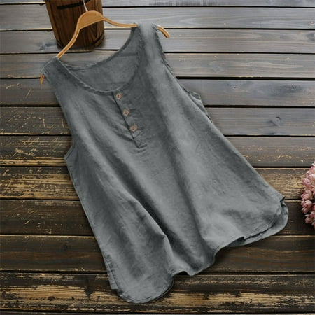 DondPO Going Out Tops for Women Corset Tops Womens Crew Neck Sleeveless Top T Shirt Button Up Top T Shirt Tank Top for Women Camisole Tops Grey M