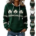 thumbnail image 2 of Women's St. Patrick's Day Hoodie, Waffle Knit Shamrock Graphic Long Sleeve Green Pullover Sweatshirt for Festival Wear, 2 of 4