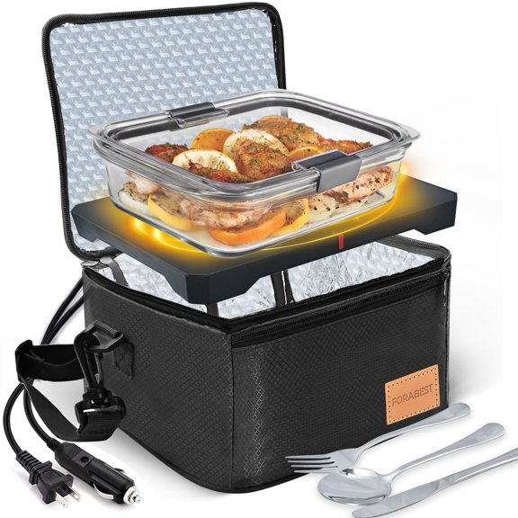 FORABEST Portable Microwave Oven Food Warmer - 12V/24V,110V/220V Fast Heating Personal Portable Oven Lunch Box for Car/Truck/Home/office and Camping.