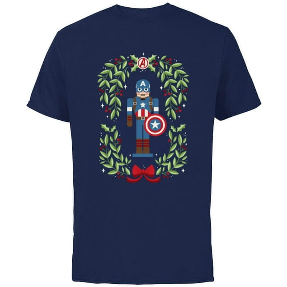 Marvel Holiday Christmas Avengers Captain America Nutcracker - Short Sleeve Cotton T-Shirt for Adults - Customized-Navy