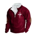 thumbnail image 4 of Aobny Red Oversized Sweatshirt Mock Neck Christian 1/4 Zip Pullover Shirt Big & Tall Gym Shirts Men,XXXL, 4 of 5