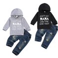 thumbnail image 1 of goowrom Chandail à Capuche à Manches Longues Imprimé Lettres pour Garçons + Jeans Déchirés, 1 of 6