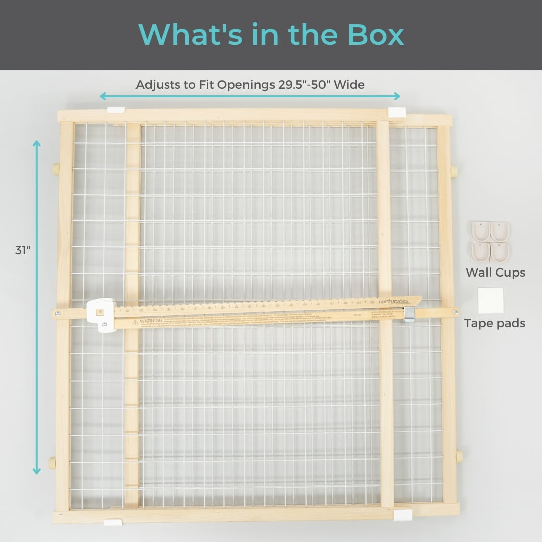 Toddleroo by North States 29.5"-50" Quick-Fit Wire Mesh Baby Safety Gate, Natural Wood