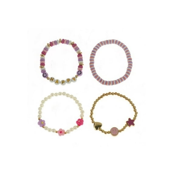 Wonder Nation 4 Pack Bracelet Set with Smiley Face and 'Happy' Letter Beads (Girl's)