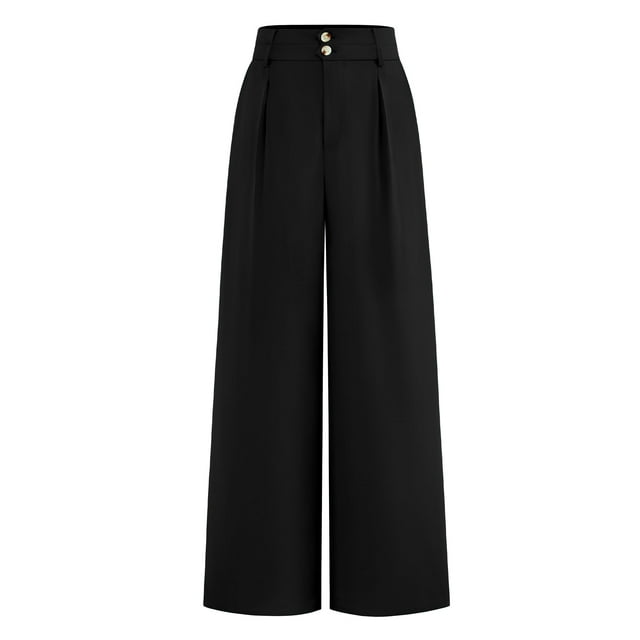 Pantalones de vestir de pierna ancha BTFBM 2025 para mujer de cintura alta, negros