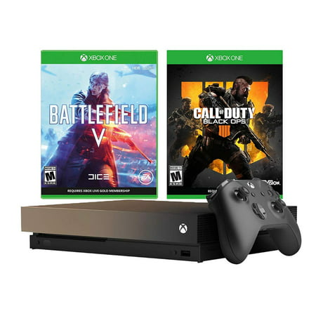 Microsoft Xbox One X Call of Duty BO4 and Battlefield V Gold Rush Special Bundle: Battlefield V Deluxe Edition, Call of Duty Black Ops 4, 1TB Gray Gold Xbox One X 4K HDR Gaming Console