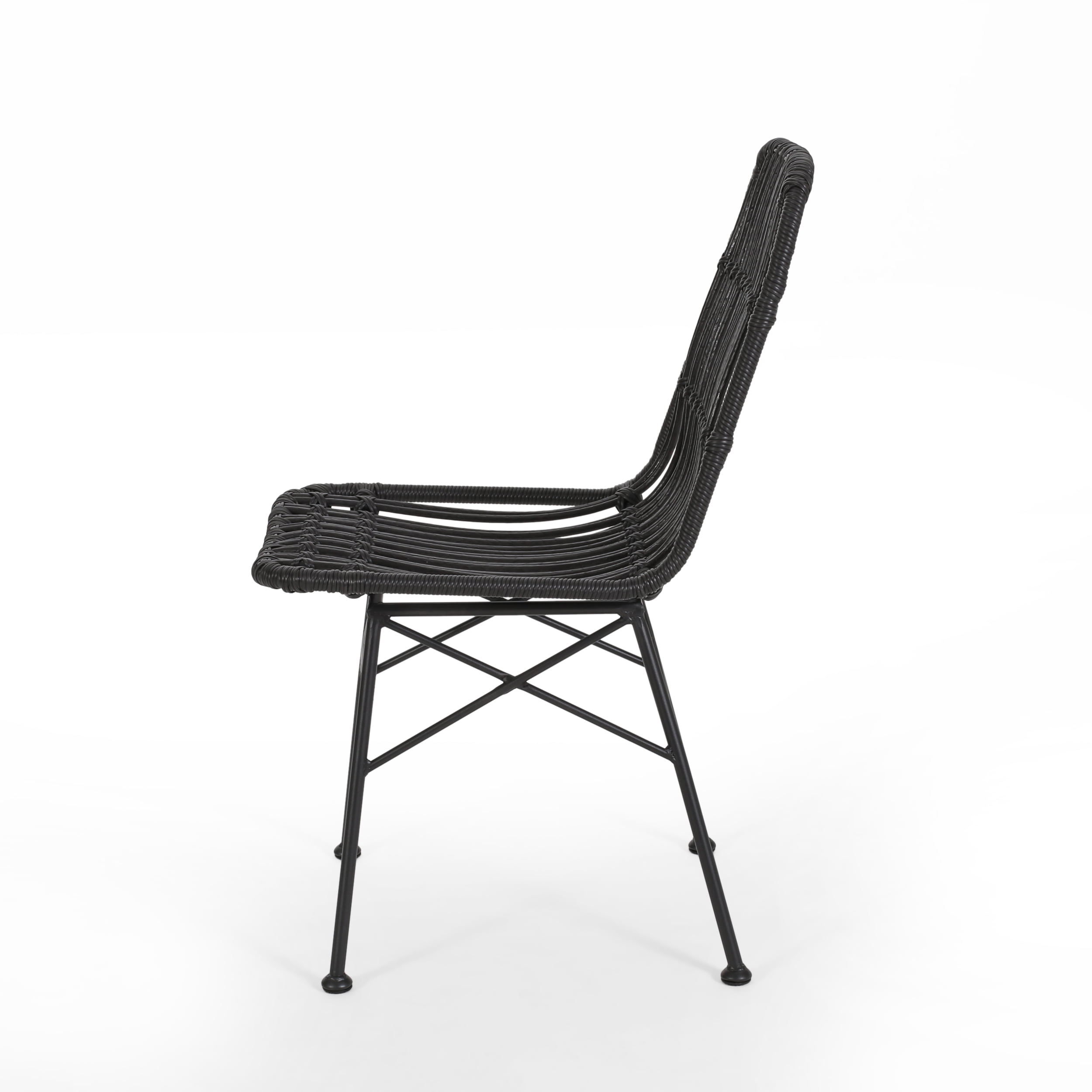 Dimitri Outdoor Wicker Dining Chairs, Set of 2, Gray and Black
