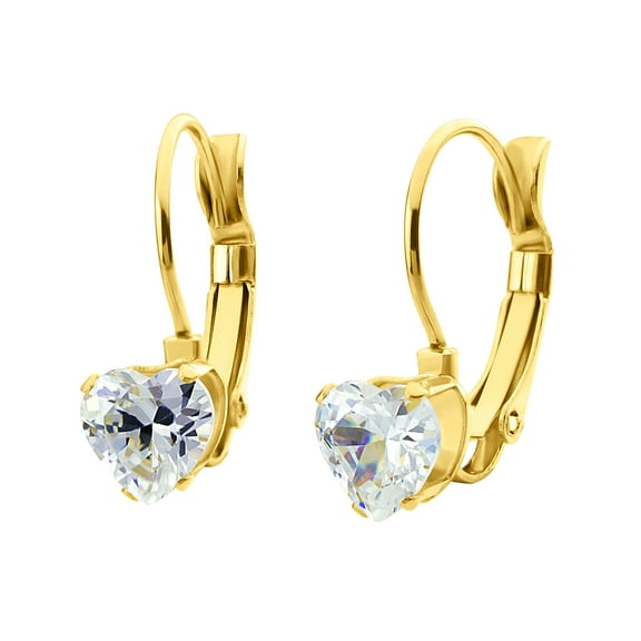 555Jewelry Womens Lovely Minimalist Style Hypoallergenic High Polish Stainless Steel Heart Cut Shape Cubic Zirconia Fine Fashion Jewelry Lever Back Earrings, Yellow Gold