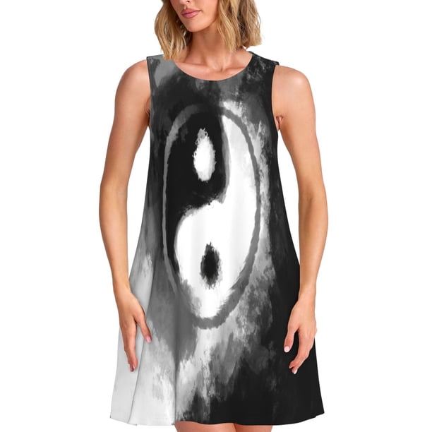 Disketp Yin And Yang para Vestido sin Mangas para Mujeres, Vestidos de Verano para Mujeres, Casual y Holgado para la Playa