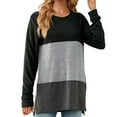 thumbnail image 2 of Dwaogom Women's Fashion Round Neck Contrast Panel Loose Long Sleeve T-shirt Blouses Sparkly Tops For Women White V Neck Long Sleeve Ruffle Collar Shirt, 2 of 4