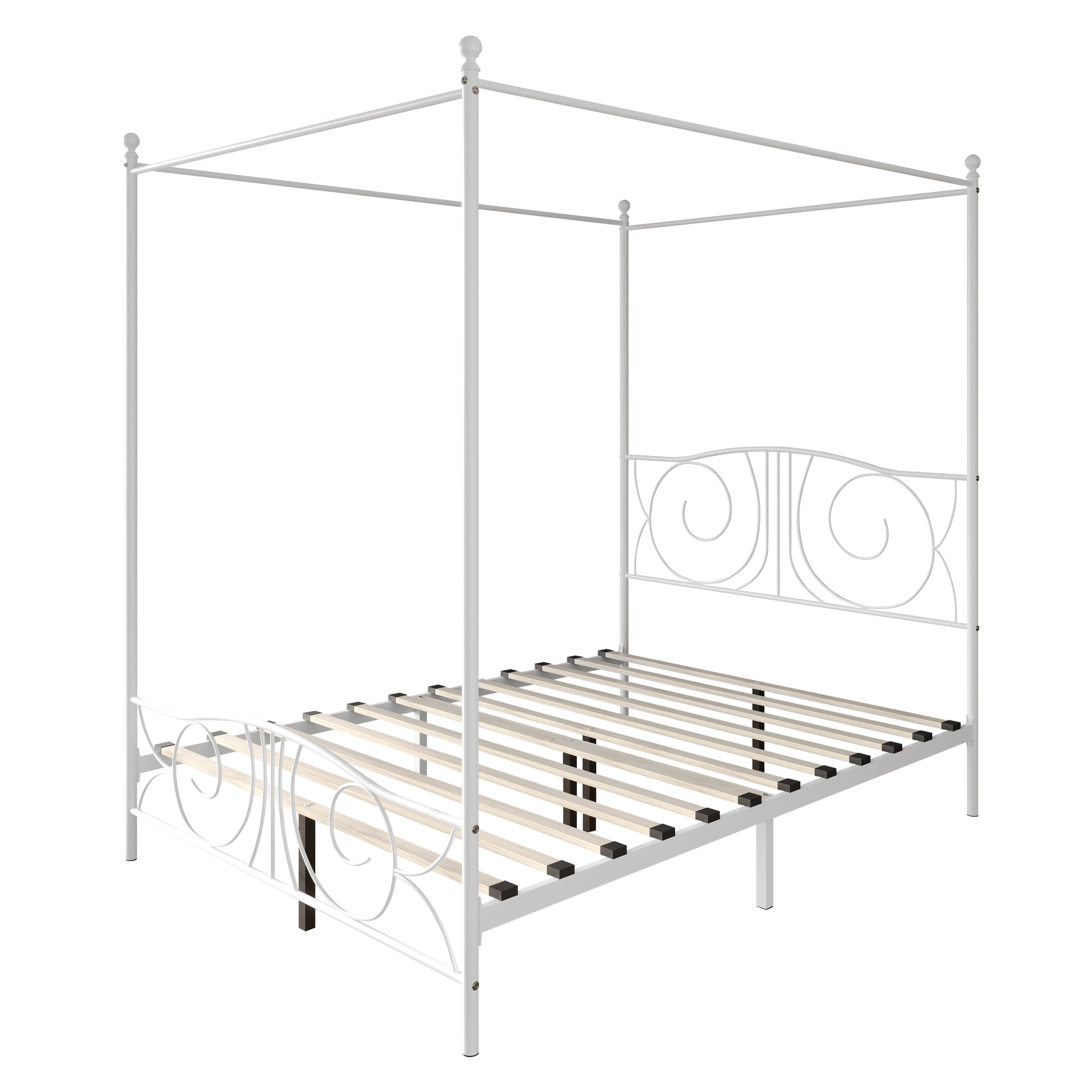 Castle Place Ornate Ironwork Full Metal Platform Canopy Bed, White