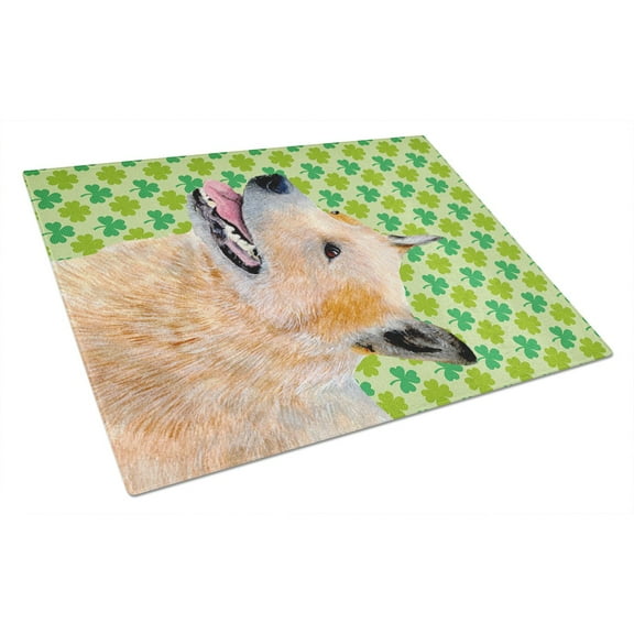 Caroline's Treasures Australian Cattle Dog St. Patrick's Day Shamrock Glass Cutting Board Large