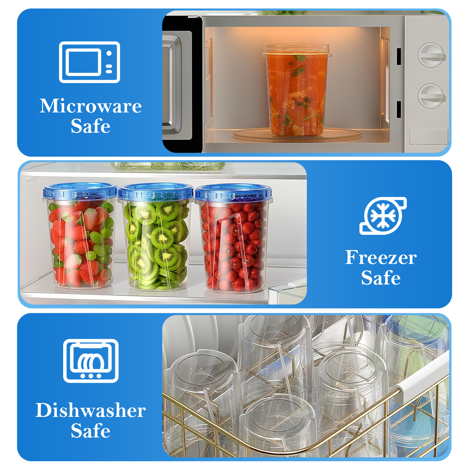 Godance 6-Pack 32 oz Freezer Storage Containers, Blue photo 4
