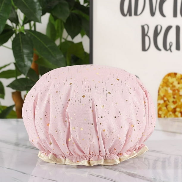 Gorro de ducha de doble capa engrosado, gorro para secar el cabello, gorro de ducha impermeable de poliéster y algodón bronceador para mujer, gorro de ducha para adultos de PEVA, gorro de ducha para
