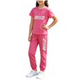thumbnail image 2 of ITSAME Girls Athletic Outfits 2-Piece Quick-Dry Short Sleeve T-Shirt & Tapered Pants Kids Sportswear Set Pink Size 9, 2 of 5
