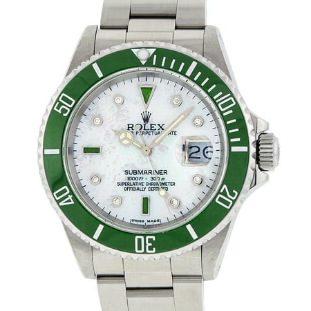 Swarovski Emerald Green Cufflinks - Pre-Owned Rolex Mens Hulk Submariner Stainless Steel Oyster Perpetual MOP Diamond & Emerald Watch