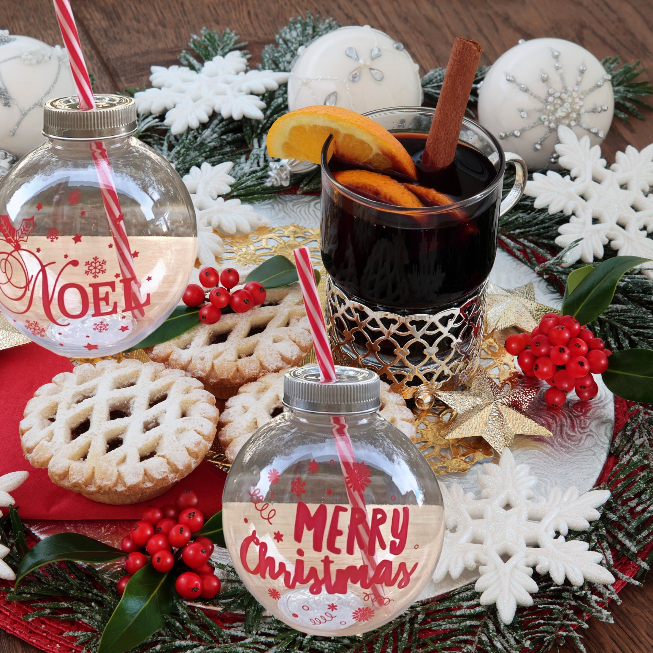 Christmas Ornament Shaped Drinking Cups w/Straw 22 oz 2 pcs Peace, love &  joy