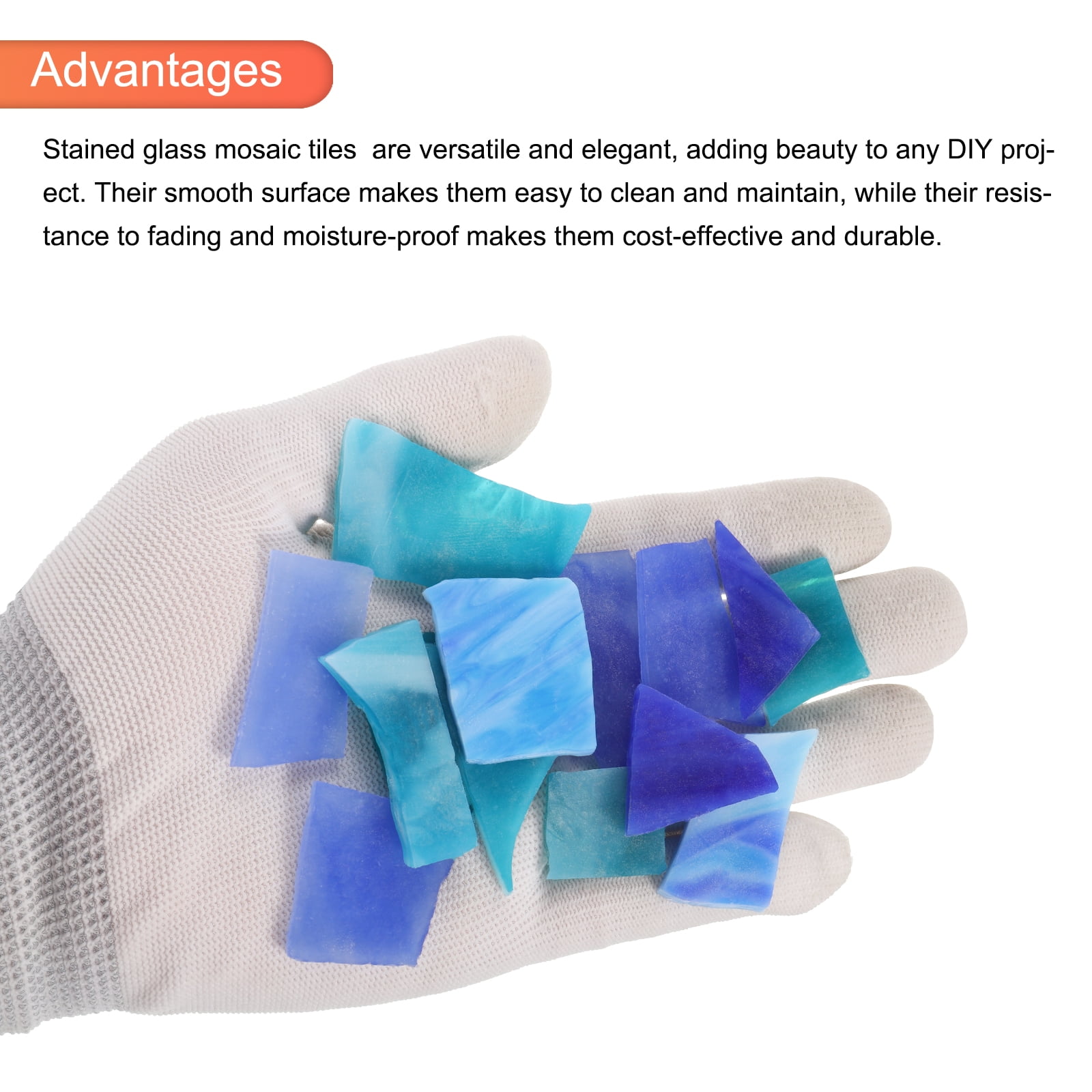 Set of 2 Glass Mosaic Tiles for Craft, Stained Glass Mosaic Tiles Bulk for Craft DIY Art Project Blue Series