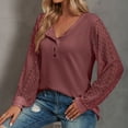 thumbnail image 6 of Women's Plus Size Tops Womens Casual Lace ing Long Sleeve Solid Color V Neck Pullover Top Blouse T-shirt, 6 of 8