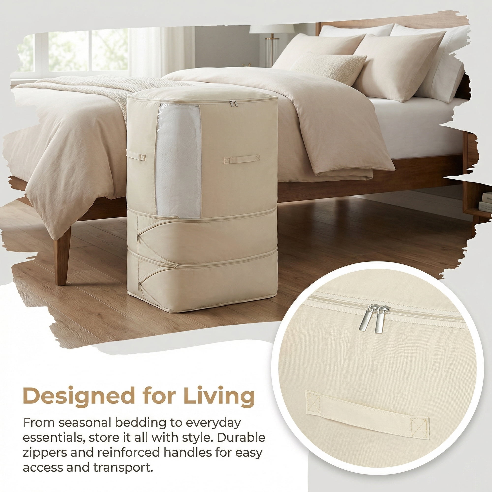 Unique Bargains Foldable Storage Bag for Organizing Bedroom Beige 21.3"x16.5"x35.4"