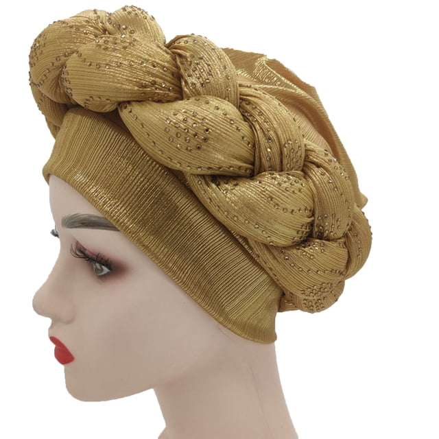 Opolski Turban Multicolored Good Elasticity Women Thick Braids Design Turban Cap for Christmas