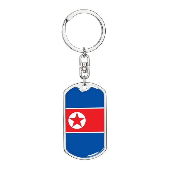 North Korea Flag Keychain Dog Tag Stainless Steel or 18k Gold