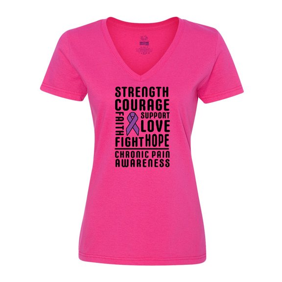 Inktastic Chronic Pain Awareness Strength Courage and Support Women's V-Neck T-Shirt