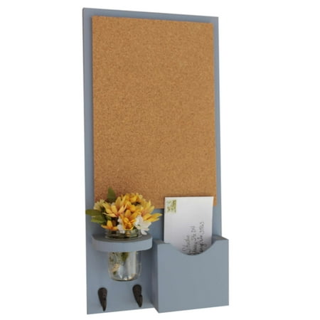- Mail Organizer with Cork Board, Single Mail Slot, Key Hooks & Mason Jar