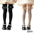 thumbnail image 2 of Godderr Little Girl's Knee High Socks Kids Overknee Stockings Bow Style Dress Socks Party Socks 2 Pairs Cotton Tube Long Socks for 3-12 Years, 2 of 8