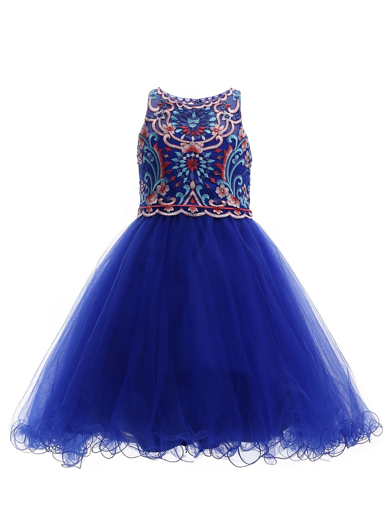 Amberry - Amberry Girls Royal Blue Colored Embroidery Bodice Christmas