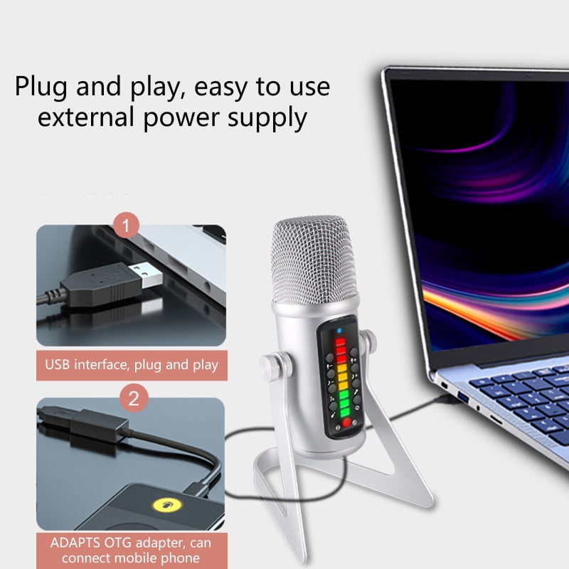 JY-U14 USB Condenser Mic Professional Gaming Capacitor Microphone Kit with Desktop Stnad Type-C Cable for Interview Chat